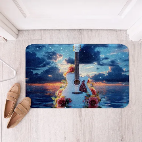 Miniatura 17 de Alfombra de baño de guitarra roja, antideslizante con música hip pop, decoración del hogar, para interiores y niñas, diseño de guitarra roja, tapete