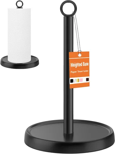 Toallero de papel para encimera, acero inoxidable, base pesada, antideslizante, soporte para toallas de papel negro para cocina, baño, accesorios de