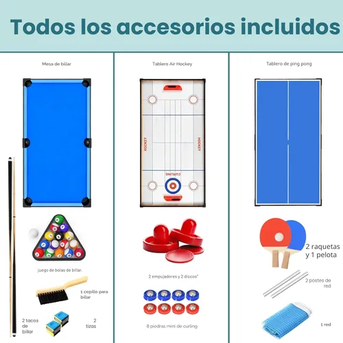 Miniatura 6 de SereneLife Mesa de juegos múltiples 4 en 1, juegos de arcade deportivos portátiles plegables de 4'x2' con accesorios, ping pong, air hockey, pool