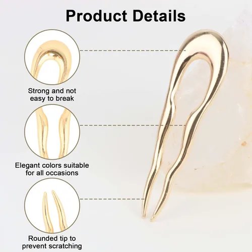 Miniatura 3 de ANBALA 3 horquillas francesas de metal para el cabello para mujeres, rizos franceses para moños, recogidos, elegante y fuerte, clip ondulado que