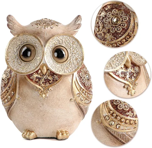 Miniatura 4 de Estatua de búho Smadeer para decoración del hogar para estante, estantería, oficina, decoración interior, acentos adorables, búhos de ojos grandes