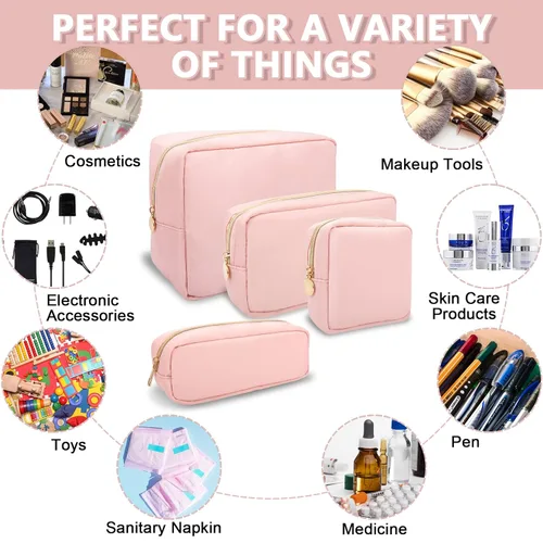 Miniatura 6 de UIXIZQ Bolsa pequeña de maquillaje para bolso de nailon, bolsa de almacenamiento de artículos de tocador de viaje, linda bolsa de cosméticos preppy