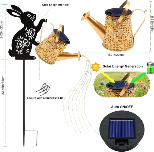 Miniatura 2 de Luces solares para regadera, linterna colgante de conejo, luces solares al aire libre, regalos para amantes de los conejos para mamá, mujeres