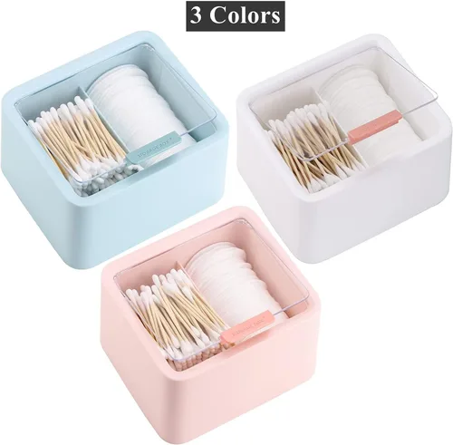 Miniatura 7 de Tecbeauty - Organizador de baño de hisopos de algodón, con 2 rejillas, dispensador de bolas de algodón, frasco de almacenamiento para almohadillas