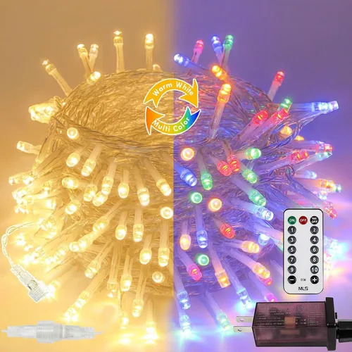 Miniatura 34 de Guirnalda de 100 luces LED conectables para interiores y exteriores, luces de Navidad blancas cálidas de 33 pies, impermeables, 13 modos