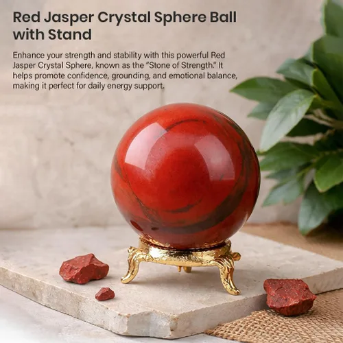 Miniatura 2 de Crocon Bola esférica de piedra de jaspe rojo de 2.165 in con soporte de metal, más de 1400 quilates, esfera de curación, escultura para adivinación