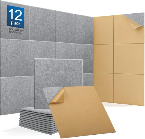 Miniatura 8 de Paquete de 12 paneles acústicos de pared de alta densidad, paneles acústicos cuadrados de 0.4 x 12 x 12 pulgadas, para estudio de grabación, oficina