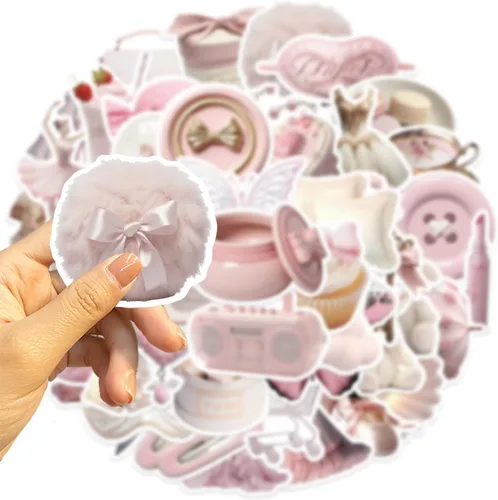 Miniatura 4 de Paquete de 50 calcomanías femeninas rosas estéticas Kawaii para botella de agua, laptop, patineta, guitarra, álbum de recortes, diario, calcomanías
