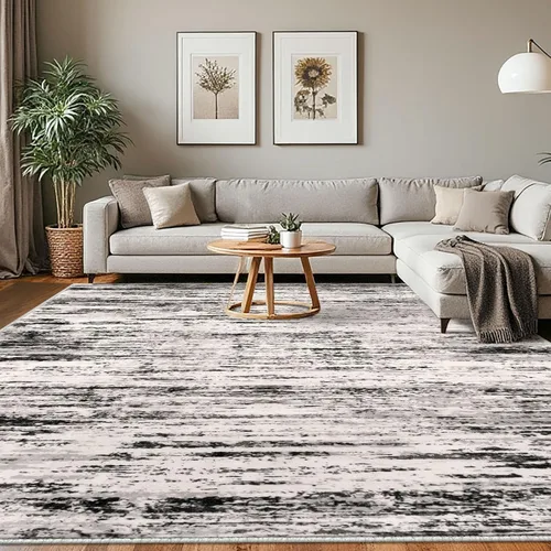 Miniatura 80 de Lansny Alfombra moderna abstracta de 2 x 5 pies, color negro, gris, blanco, lavable, alfombra de entrada para cocina, alfombra antideslizante suave