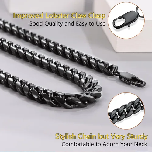 Miniatura 5 de PROSTEEL Trendy Cuban Links Necklace for Men Women, Black18K Gold Plated 316L Stainless Steel, W 4.8mm-14mm, L 14inch-30inch, Come Gift Box