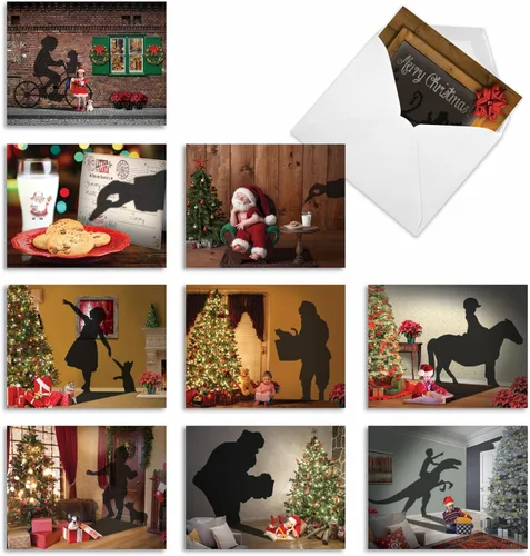 The Best Card Company - 10 tarjetas navideñas de Santa con sobres - Juego surtido en caja, tarjetas navideñas para niños (4 x 5.12 pulgadas) -