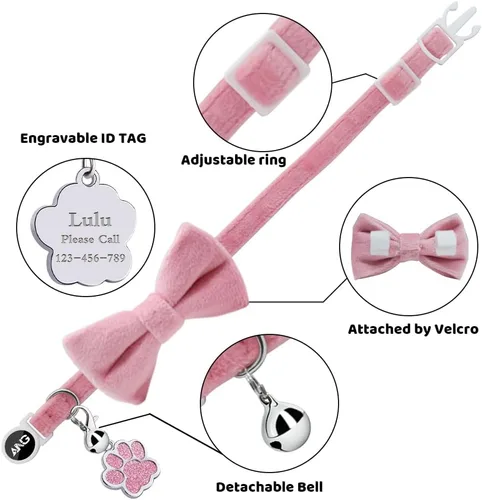 Miniatura 3 de Collares de gato personalizados con etiqueta de identificación, corbata de campana, collares de gatito personalizados de liberación rápida
