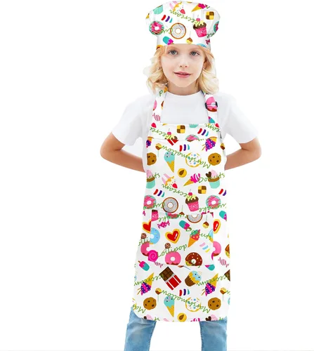 Miniatura 22 de BIGHAS Juego de delantal de chef para niños y niñas, correa ajustable para el cuello, cierre de gancho y bucle, diseño de cintura para hornear Blanco