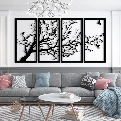 Miniatura 2 de Decoración de pared de metal, arte de pared del árbol de la vida, arte de pared de árbol de metal, 4 paneles, letrero de árbol, decoración de pared