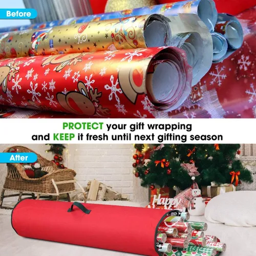 Miniatura 4 de Bolsa de almacenamiento de papel de regalo, organizador de papel de regalo debajo de la cama para almacenar múltiples rollos de papel de regalo, Rojo