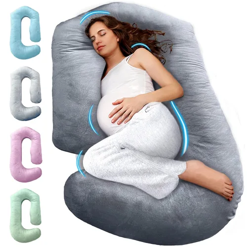 Miniatura 13 de PILLANI Almohadas de embarazo para dormir - Almohada de cuerpo completo en forma de V C U con funda extraíble, almohada de maternidad refrescante