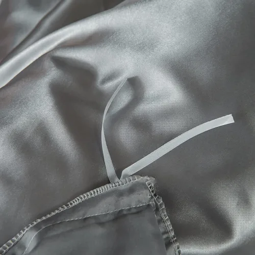 Miniatura 5 de Juego de funda de edredón de satén sedoso, ropa de cama con volantes grises, diseño de volantes de satén gris claro, juego de ropa de cama de satén