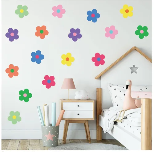 Y2K - Calcomanías de pared con diseño de flores para niños y niñas, 16 unidades, diseño retro de flores coloridas, para despegar y pegar, decoración