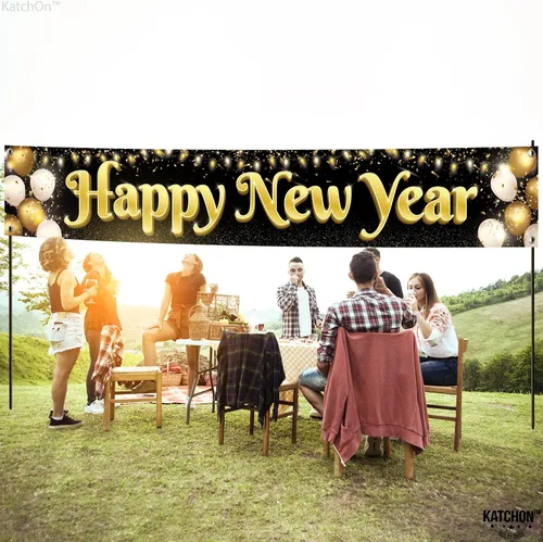 Miniatura 8 de KatchOn, Pancarta Grande de Feliz Año Nuevo 2026-120x20 Pulgadas Pancarta de NYE Letrero de Feliz Año Nuevo para el Jardín para Decoraciones