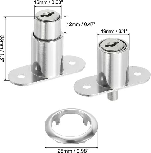 Miniatura 2 de PATIKIL Cerradura de émbolo de empuje, paquete de 6 unidades de 0.866 in (7/8 pulgadas) de longitud del cilindro de 3/4 pulgadas de diámetro