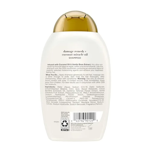 Miniatura 9 de Ogx Champú de aceite de coco Miracle + remedio para el daño extra fuerte, 13 oz
