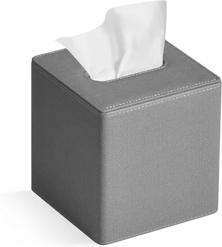 Miniatura 12 de Funda para caja de pañuelos cuadrada de piel sintética para caja de pañuelos facial para decoración de cómoda y baño (Beige)