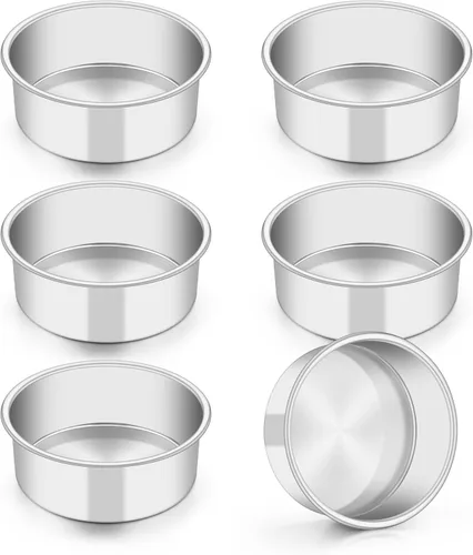 Miniatura 10 de TeamFar Molde para pasteles de 4 pulgadas, 6 piezas de mini moldes redondos para hornear, con revestimiento antiadherente, núcleo de acero