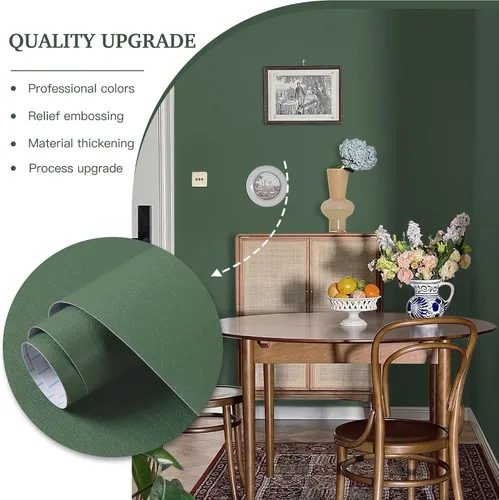 Miniatura 8 de Dimoon Papel Tapiz Despegar y Pegar de 17.3''x78.7'' Papel de Contacto Verde para Nuevos Materiales Ecológicos Engrosamiento Actualización Relieve