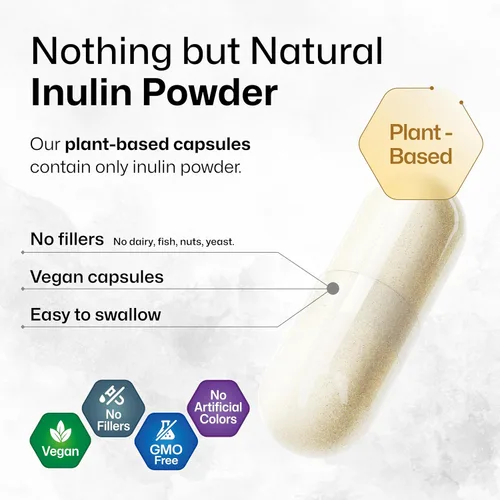 Miniatura 4 de BIO KRAUTER Polvo de inulina de raíz de achicoria en cápsulas de 1200 mg por porción, 100 unidades, fibra prebiótica de inulina vegana y pura