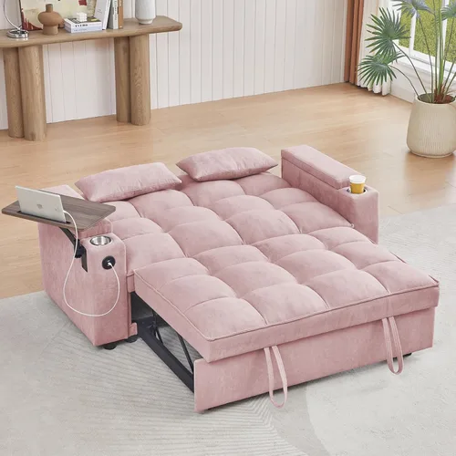 Miniatura 6 de hansones Sofá cama extraíble multifuncional de 66 pulgadas con mesa auxiliar oculta, reposabrazos de almacenamiento, puerto de carga integrado
