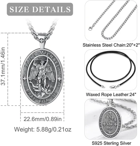Miniatura 3 de EUDORA Collar de plata de ley 925, San Cristóbal y San Benito, San Miguel, Virgen María, San Judas Tadeo, Cruz de Buen Pastor y Arcángel, Medalla