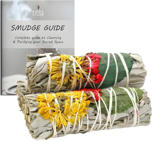 Miniatura 15 de SOUL STICKS Paquete de 3 barras de salvia blanca floral con flores para limpiar el hogar, meditación, yoga, curación y manchas, California de origen
