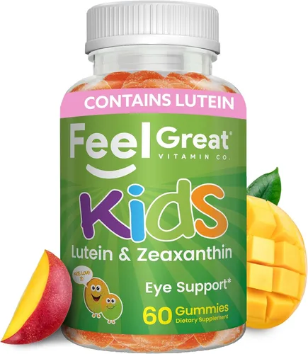 Feel Great Kids - Vitaminas gomosas para ojos | Vitaminas esenciales para los ojos luteína y zeaxantina | Vitaminas veganas para ojos con sabor a