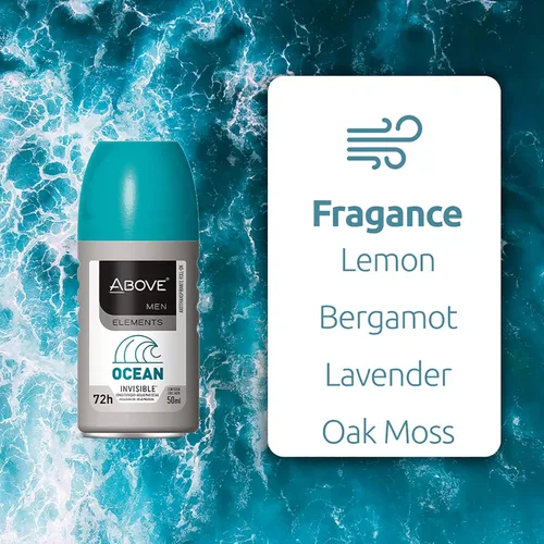 Miniatura 2 de ABOVE Ocean - Desodorante antitranspirante roll-on para hombres de 72 horas, limón, bergamota, aroma a lavanda, 1.7 onzas