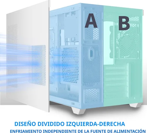 Miniatura 7 de MUSETEX Caja de PC ATX, 6 Ventiladores ARGB PWM Pre-Instalados, Soporte para RAD de 360MM, Caja de PC para Juegos con Type-C, Vista Completa de 270°