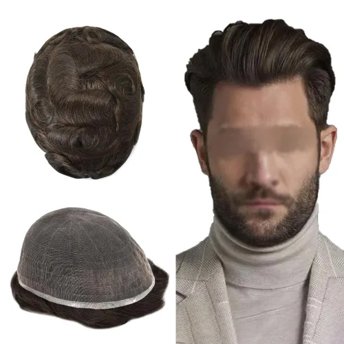 Miniatura 26 de Toupee For Men Real Human Hair System Mens Hair Piece Breathable Mens Toupee Durable Men Hairpiece 6X8#1 Jet Black 80% Density