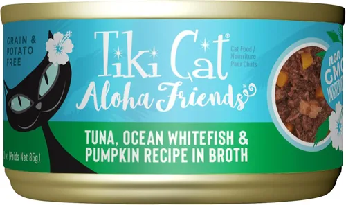 Miniatura 13 de Tiki Cat Aloha Friends, atún y calabaza, sin granos y alta humedad, alimento húmedo para gatos para todas las etapas de la vida, latas de 5.5 onzas