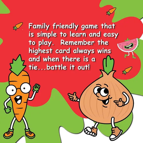 Miniatura 2 de Juegos Fruit War, un juego familiar que es un giro en el clásico juego de cartas de guerra, con juego más rápido, batallas intensas y personajes