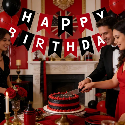 Miniatura 6 de Cartel de feliz cumpleaños negro y rojo – Guirnalda de letras de bricolaje, pancartas colgantes para pared y puerta, decoraciones de fiesta
