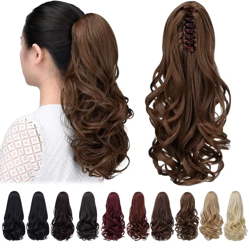 Miniatura 45 de Extensión de cola de caballo negra con clip de garra, ondulada, 10 pulgadas, 3.5 onzas, sintético, como verdaderos, postizos, para mujer, Yaki