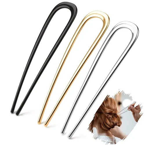 3 horquillas francesas para cabello grueso, pasadores de metal en forma de U para mujer, grandes 5.5 pulgadas para peinados y accesorios de peinado