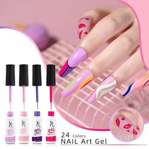 Miniatura 4 de SXC Cosmetics - Juego de delineador de gel de 24 colores para arte de uñas, con cepillo fino integrado para diseños de uñas en espiral y esmalte