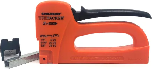 Miniatura 6 de Swanson Tool Co STA653B Unitacker 3 en 1 Pistola de grapas de plástico multifunción; funciona con grapas ligeras (JT21) y se envía con 100 grapas
