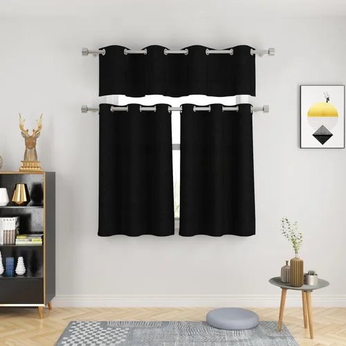 Miniatura 8 de UPOPO Cortinas de niveles de cocina negras de privacidad de lino texturizado de 24 pulgadas de largo, cortinas de café sobre el fregadero, cortinas