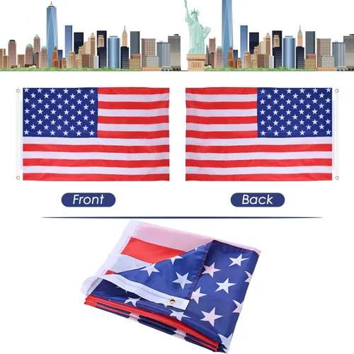 Miniatura 6 de AhfuLife Bandera estadounidense para exteriores de 3 x 5 pies, bandera grande de Estados Unidos de doble cara con ojales de latón para decoración