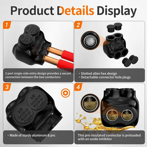 Miniatura 3 de Joinfworld Conector de Derivación Múltiple Aislado de 2 Puertos 1/0-14 AWG Conectores de Cable de Aluminio a Cobre Conectores de Cable Eléctrico