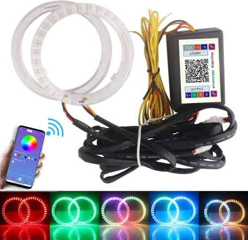 Miniatura 10 de Qasim 1 par de anillos de halo LED RGB de 80 mm con 30 SMD 3535, ojos de ángel para motocicleta y coche, luz DRL, luz antiniebla, señal de giro