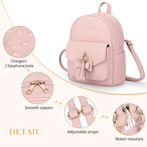 Miniatura 5 de ECOSUSI Mini mochila para mujer, bonita mochila pequeña con lazo, bolsa de cuero, con borla