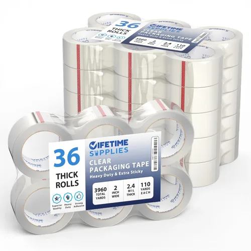 Miniatura 9 de Lifetime Supplies 6 Rollos 2.4 mil Transparente 65 Yardas Cada (390 Yardas Total) 2" Cinta de Embalaje Premium Cinta de Embalaje Resistente