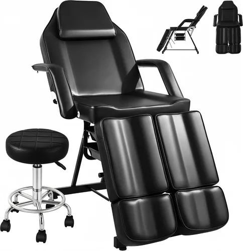 Silla de tatuaje para cliente, cama facial, esteticista masaje mesa de tatuaje con taburete rodante, sillas de pestañas ajustables profesionales